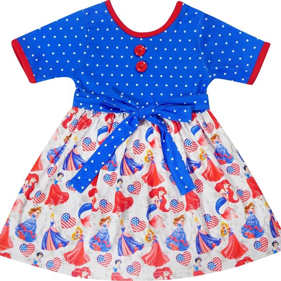 NWT Baby Toddler Little Girls 4th July Disney Princesses Patriotic Dress - Picture 1 of 4